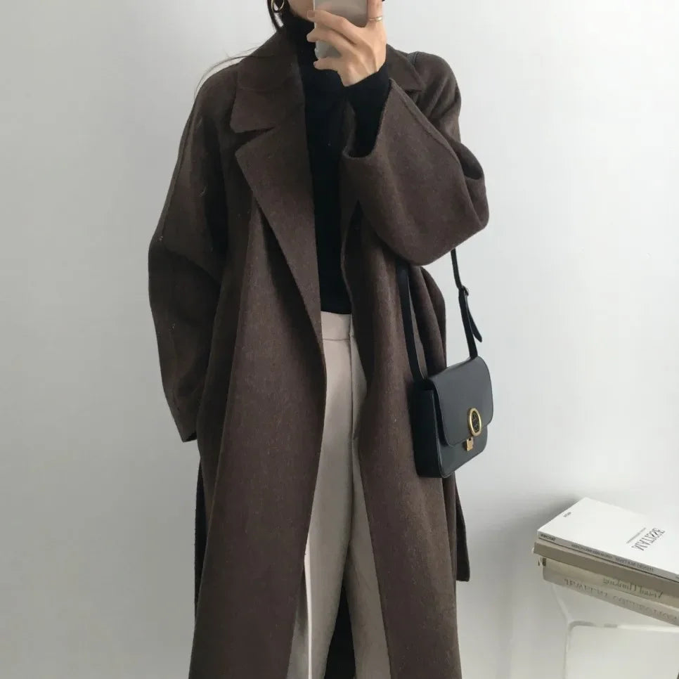 2025 Fall and Winter Women's Tweed Jacket Korean Fashion Commuter Luxury Solid Colour Thickened Oversized Loose Long Coats Women