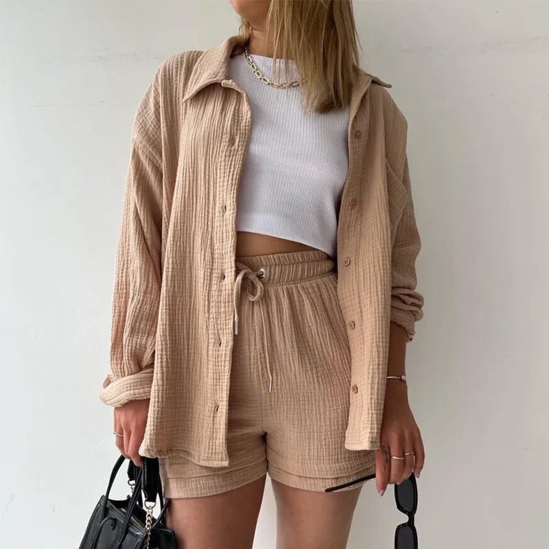 Women's Summer Shorts Set White Long Shirt High Waisted Pants Sets Casual Outfit Streetwear Suits For Women Female Clothing 2025