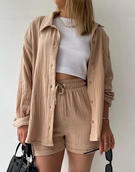 Women's Summer Shorts Set White Long Shirt High Waisted Pants Sets Casual Outfit Streetwear Suits For Women Female Clothing 2025