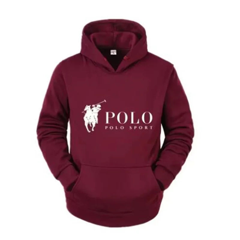 Polo Sport Classic Black Hoodie Men's Casual Sports Pure Cotton Hoodie Fashion Horse Logo Printed Hoodie