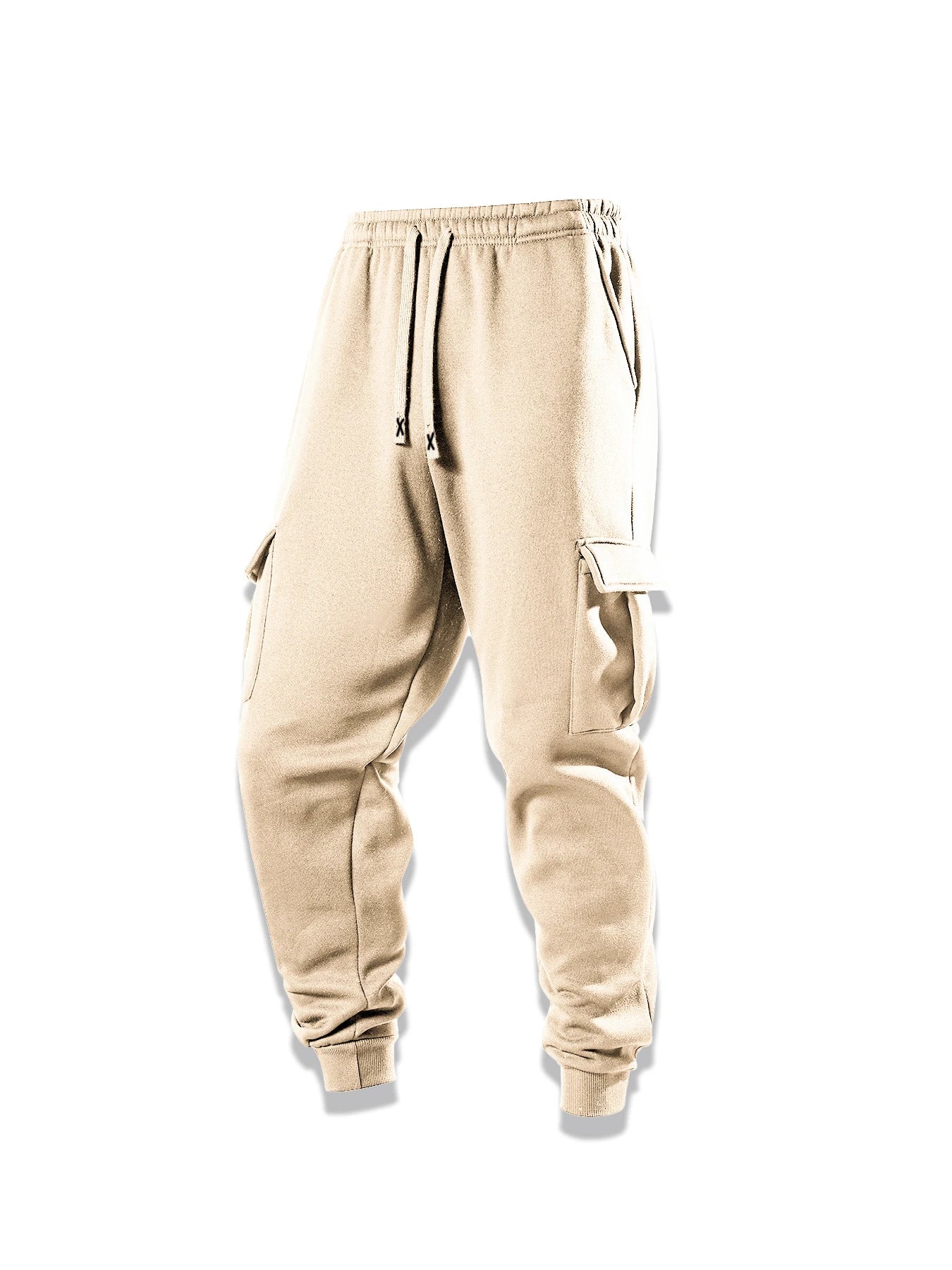 Men Cargo Pants Casual Sports Drawstring Sweatpants Spring Autumn Solid Color Patchwork Pockets Ankle Length Skinny Pencil Pants