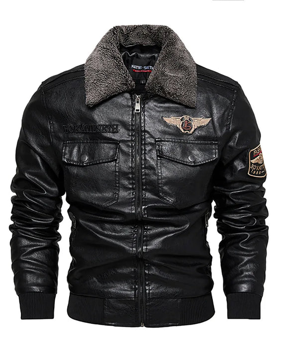 Fleece Fur Collar Windbreaker Coat Male Pu Jacket Men Thick Warm Cashmere Military Bomber Tactical Leather Jackets Mens Outwear