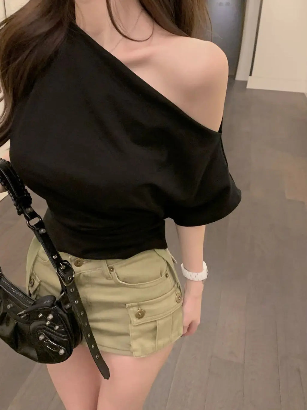 T-shirts Women Clothing Skew Collar Vintage Summer Aesthetic Sexy Off Shoulder Streetwear Elegant Minority Fashionable Pure 2023