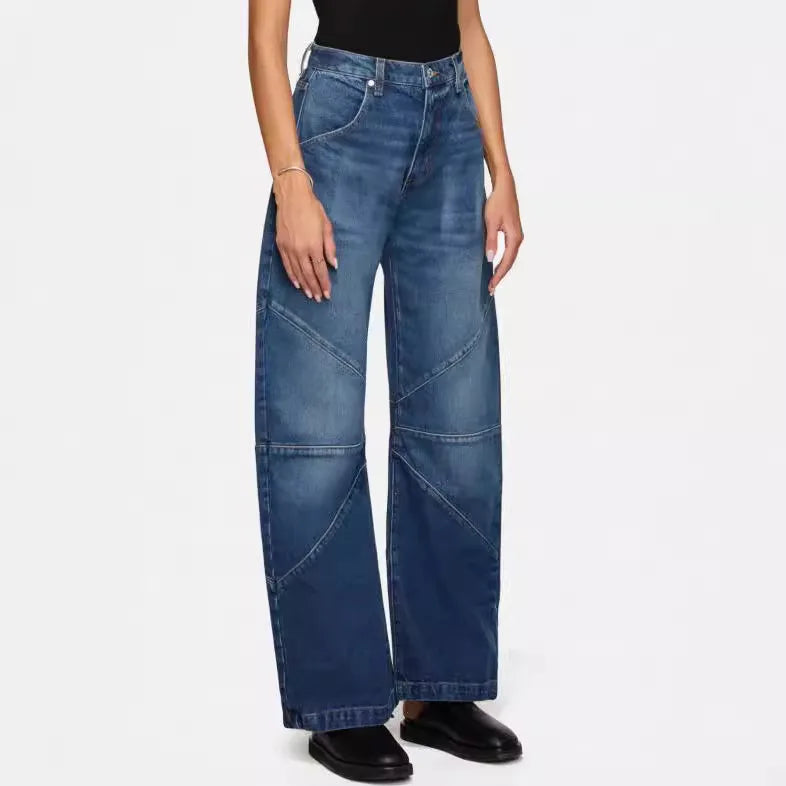 Autumn New Fashion Trend Street Style Women's Jeans Casual Solid Color Washed Distressed Straight-leg Floor-length Mopping Jeans