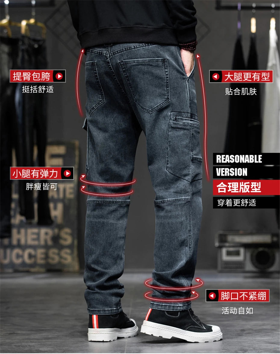 Baggy Jeans Men Plus Size 40 44 Denim Pants Fashion Pockets Cargo Jeans Pants Streetwear Loose Trousers Male Big Size Bottoms