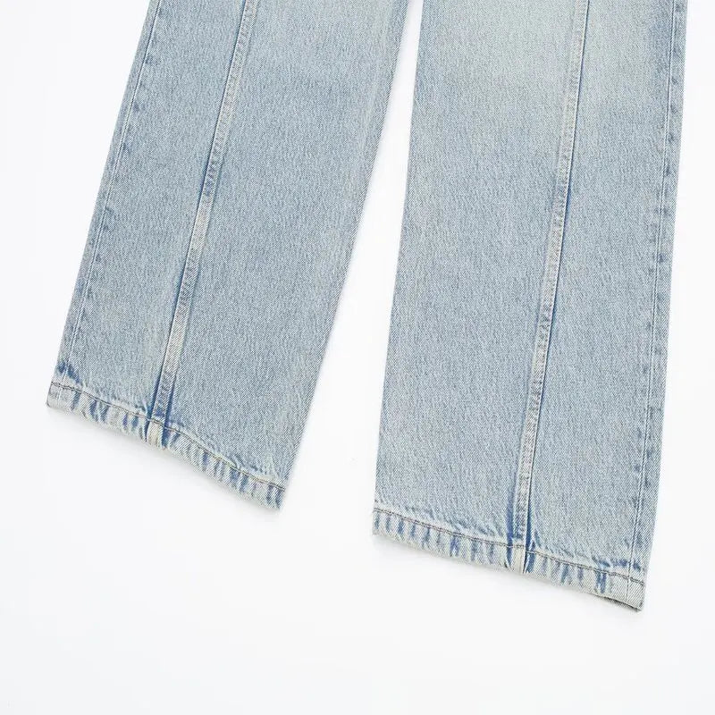 Spring Summer 2024 Women's Slimming Versatile Workwear Sle Mid-Waist Jeans Long Pants Classic Straight Leg Fit Casual Faion