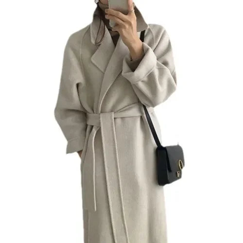 2025 Fall and Winter Women's Tweed Jacket Korean Fashion Commuter Luxury Solid Colour Thickened Oversized Loose Long Coats Women