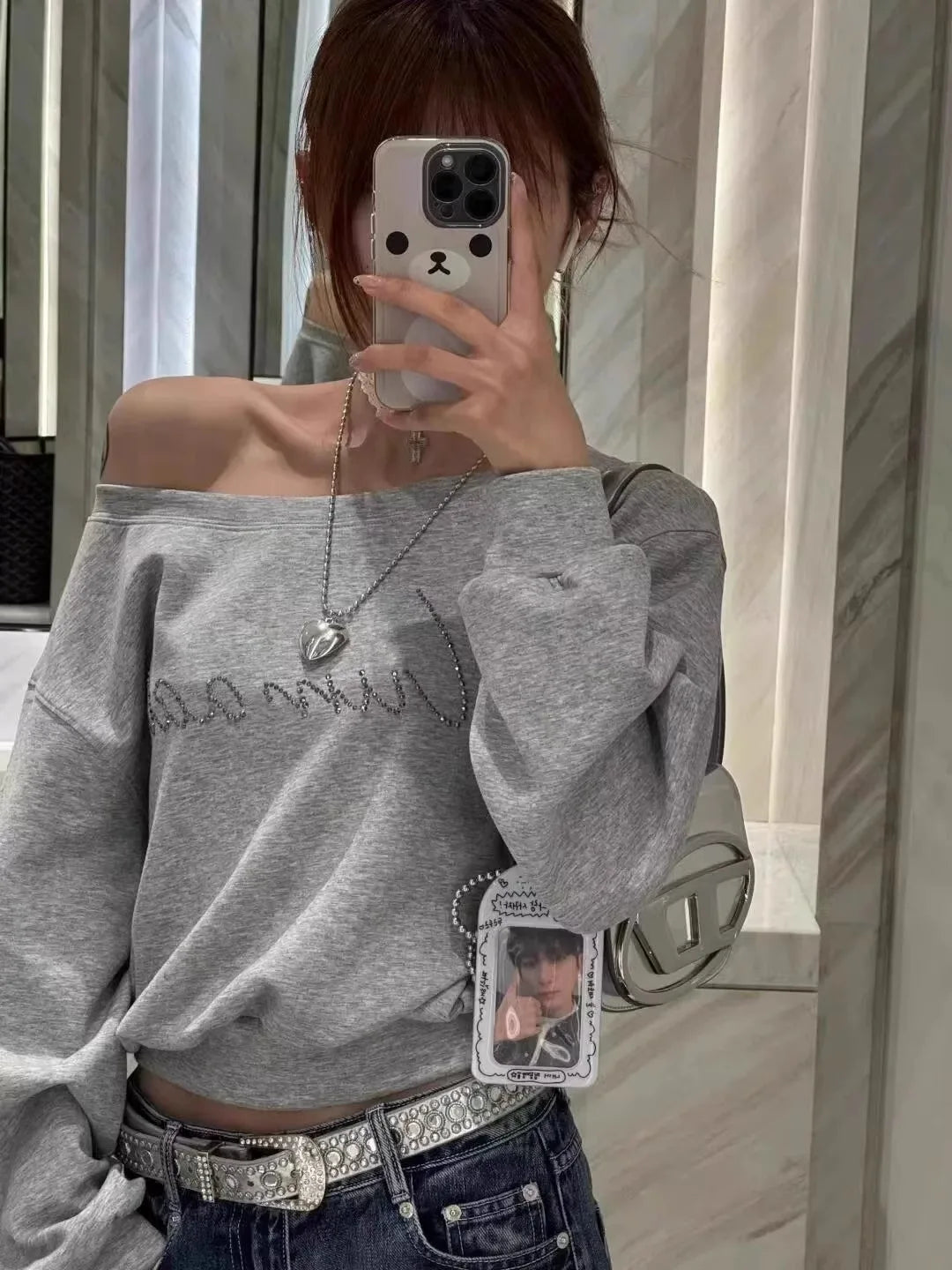 Cropped Off-Shoulder Streetwear Hoodie