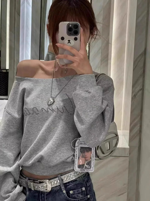 Cropped Off-Shoulder Streetwear Hoodie