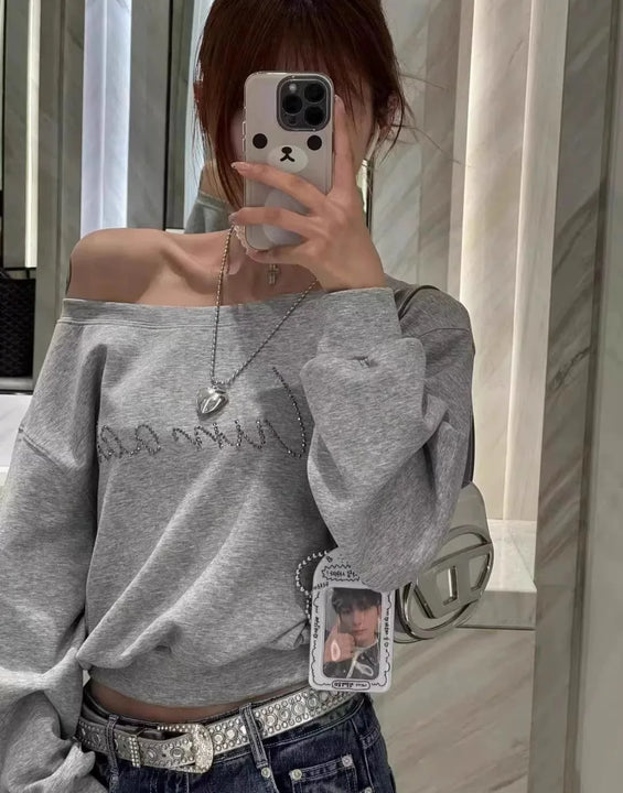 Cropped Off-Shoulder Streetwear Hoodie