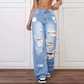 Benuynffy High Waisted Baggy Ripped Jeans Women's Streetwear Bf Style Washed All Match Straight Leg Denim Trousers Woman New