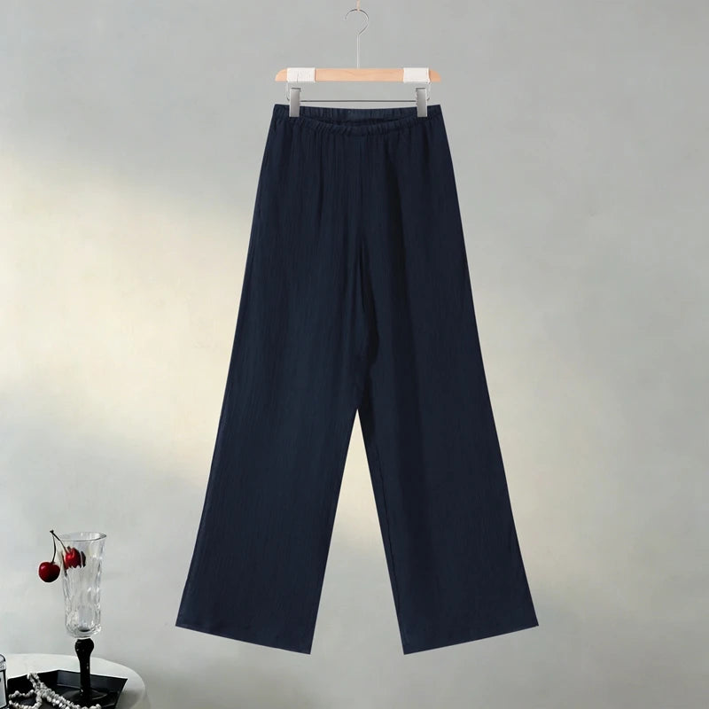 Tie Front Textured Women Set V-Neck Loose Set Wide Sleeve Drawstring Pants Casual Lounge Solid Color 2 Piece Outfits For Daily