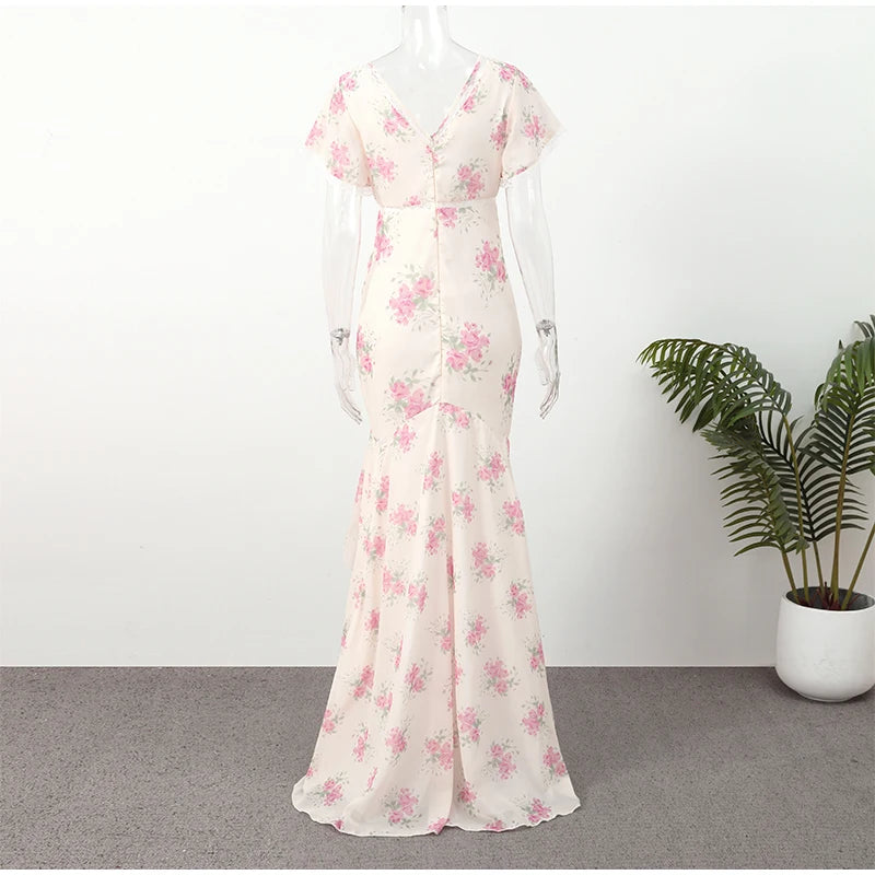 Flutter Sleeve Floral Maxi Dress