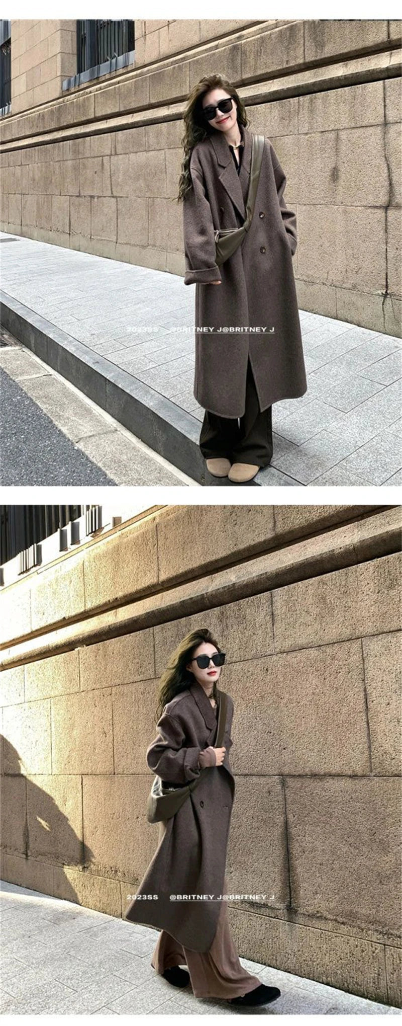 100% Wool Coat Lapel Overcoat Women Wool Blend Double Breasted Long Sleeve Shoulder Pad Coat 2024 Autumn Female Outwear
