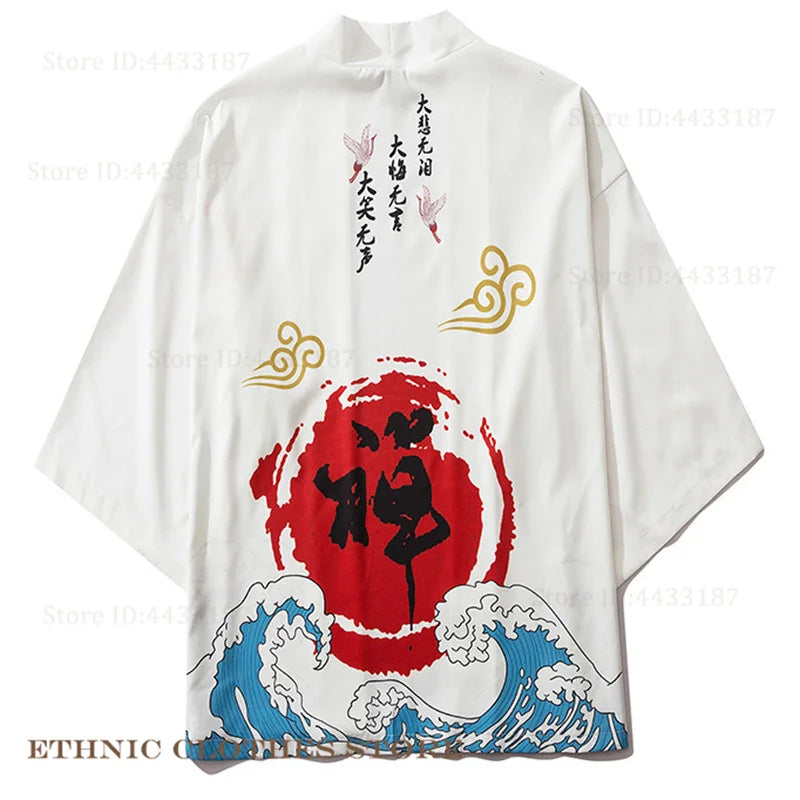 Plus Size 3XL 4XL 5XL Japanese Kimono Cardigan Cosplay Haori Yukata Top Adult Traditional Samurai Costume Loose Men Male Shirt