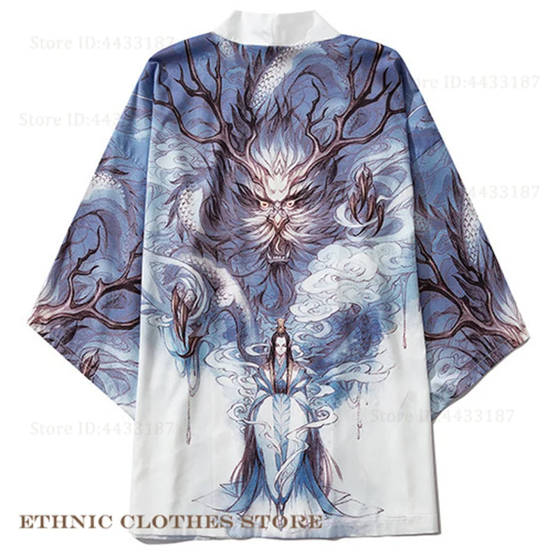 Plus Size 3XL 4XL 5XL Japanese Kimono Cardigan Cosplay Haori Yukata Top Adult Traditional Samurai Costume Loose Men Male Shirt
