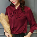 Autumn Loose Tops Womens Casual Chiffon Blouse V-Neck Solid Shirt Bow Lantern Sleeve Fashion Blouses Clothes Blusas Mujer 2198