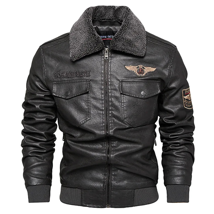 Pu Jacket Men Thick Warm Military Bomber Tactical Leather Jackets Mens Outwear Fleece Fur Collar Windbreaker Coat Male 6XL