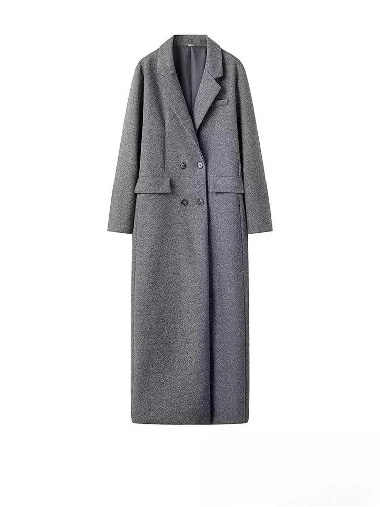 KONDALA Vintage Casual Chic Solid Women Overcoat Double Breasted Oversized Long Jackets Fashion 2025 Autumn Winter Thick Coats