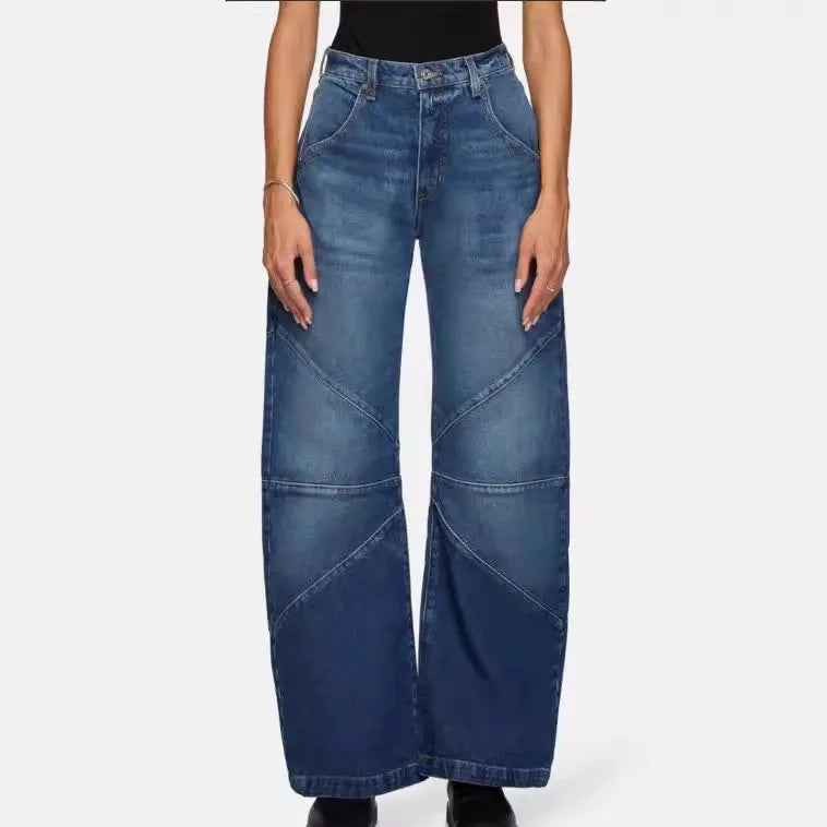 Autumn New Fashion Trend Street Style Women's Jeans Casual Solid Color Washed Distressed Straight-leg Floor-length Mopping Jeans