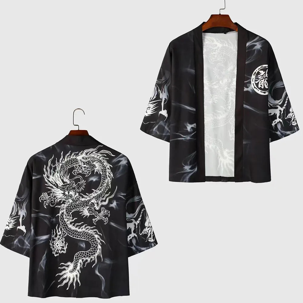 Oversize 3XL 4XL 5XL Japanese Kimono Cardigan Traditional Men's Samurai Cosplay Costume Chinese Style Print Dragon Yukata Haori