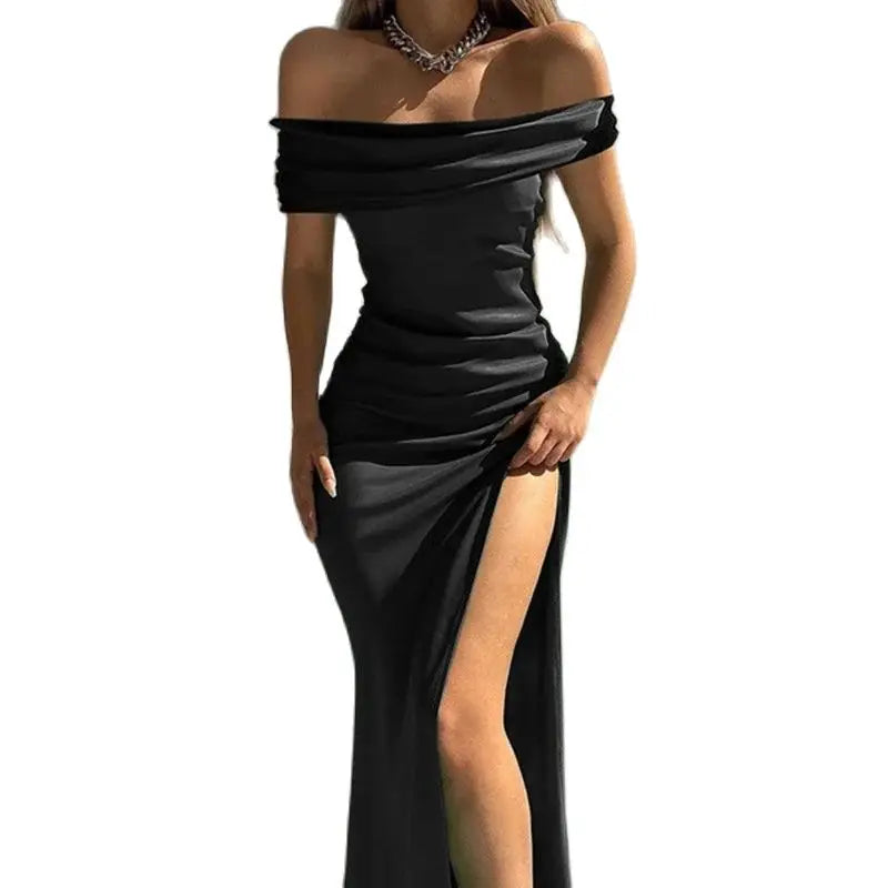 Fashion One-line Collar Off The Shoulder Dresses Women Commuter Slim Side Split Hem Dress Summer Gala Party Female Wrap Hip Gown