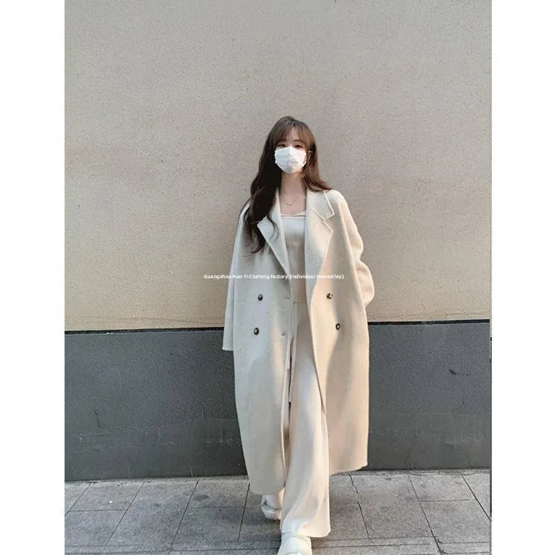 Women's Woolen Coat Hot Sale Of The Season Autumn Winter New Style Versatile Korean Style Medium Length Long Sleeve Elegant C...