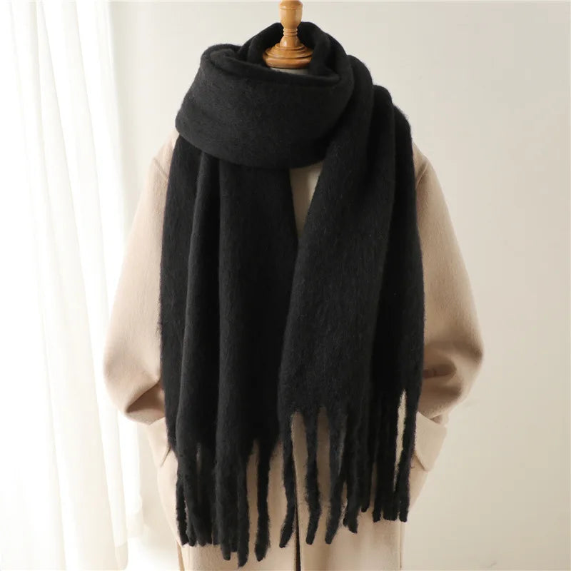 Women Winter Warm Luxury Imitation Cashmere Scarves Solid color Fashion Shawl Wrap Ladies Blanket Foulard Pashmina Bandana Scraf