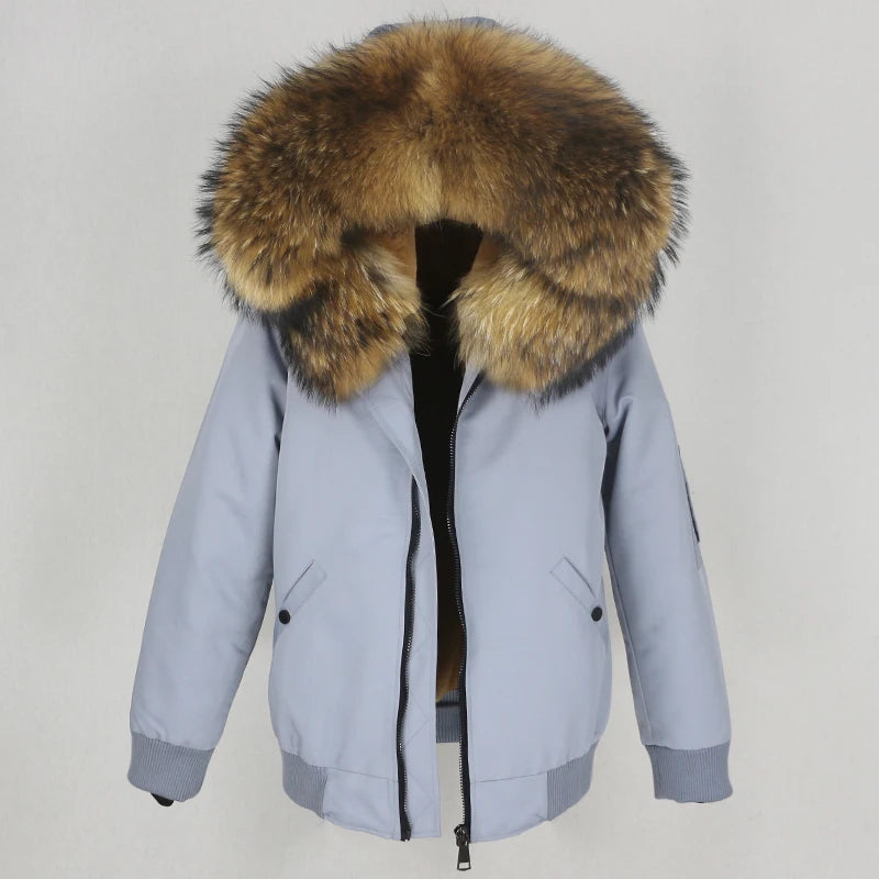 2023 New Bomber Waterproof Parka Winter Jacket Women Natural Real Raccoon Fur Hood Coat Detachable Thick Warm Outerwear