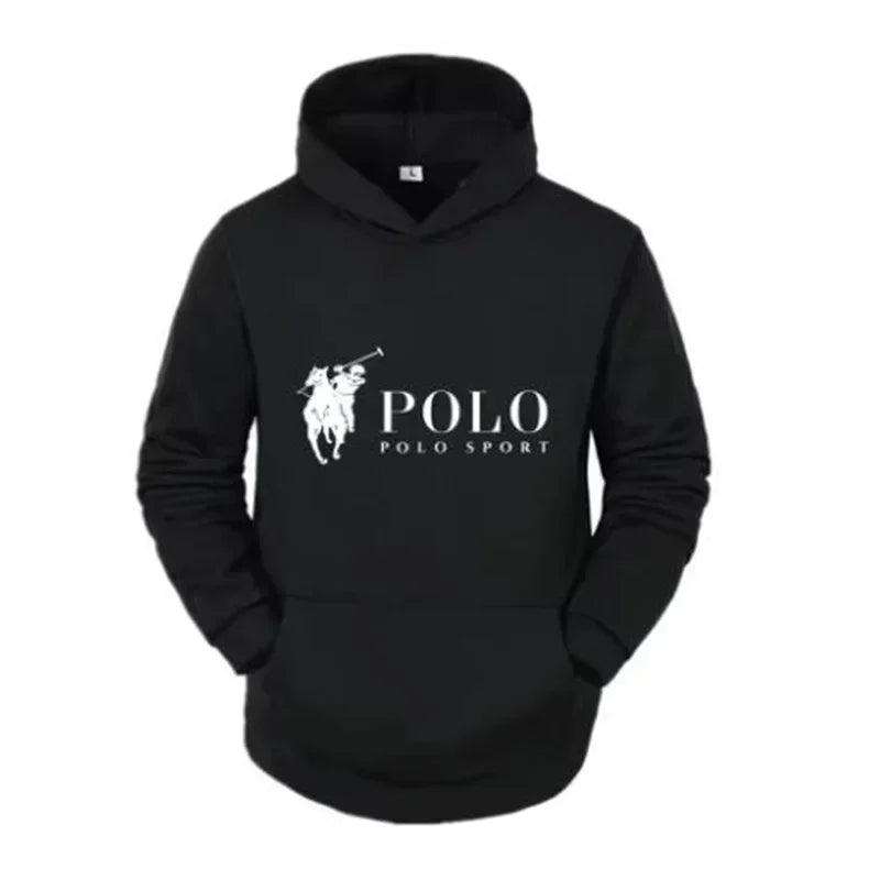 Polo Sport Classic Black Hoodie Men's Casual Sports Pure Cotton Hoodie Fashion Horse Logo Printed Hoodie