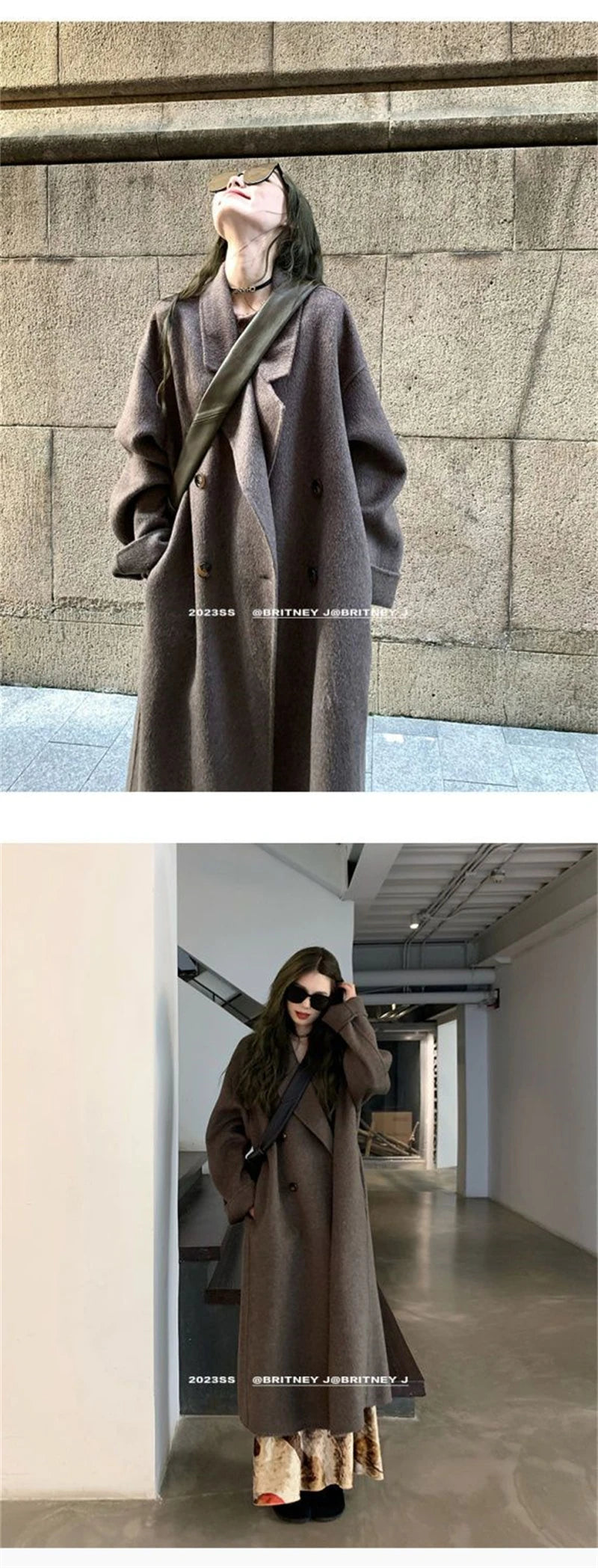 100% Wool Coat Lapel Overcoat Women Wool Blend Double Breasted Long Sleeve Shoulder Pad Coat 2024 Autumn Female Outwear