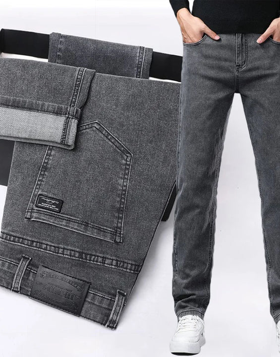 Spring New Men's Slim Fit Elastic Jeans Fashion Gray Comfortable Casual Denim Pants Korean Business Work Straight Black Trousers