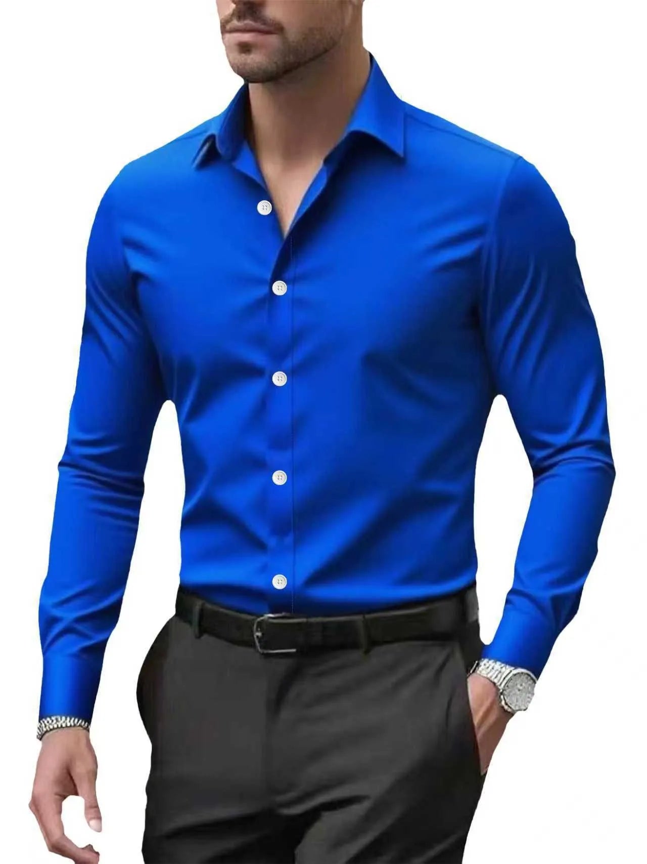 Men's Wrinkle-Free Dress Shirt Long Sleeve Slim Fit Business Casual Shirt Breathable Formal Work Shirt for Wedding Party