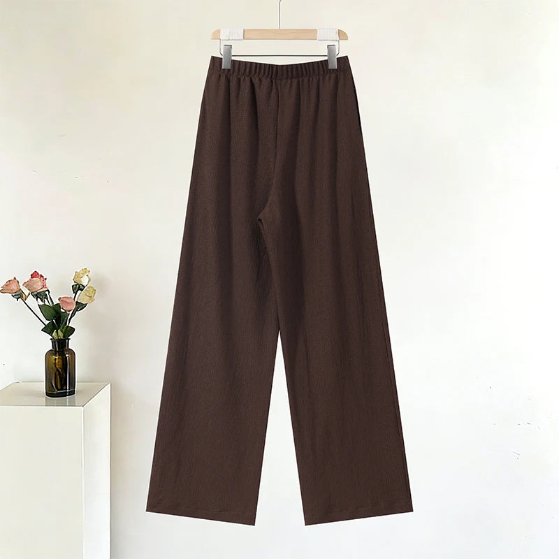 Tie Front Textured Women Set V-Neck Loose Set Wide Sleeve Drawstring Pants Casual Lounge Solid Color 2 Piece Outfits For Daily