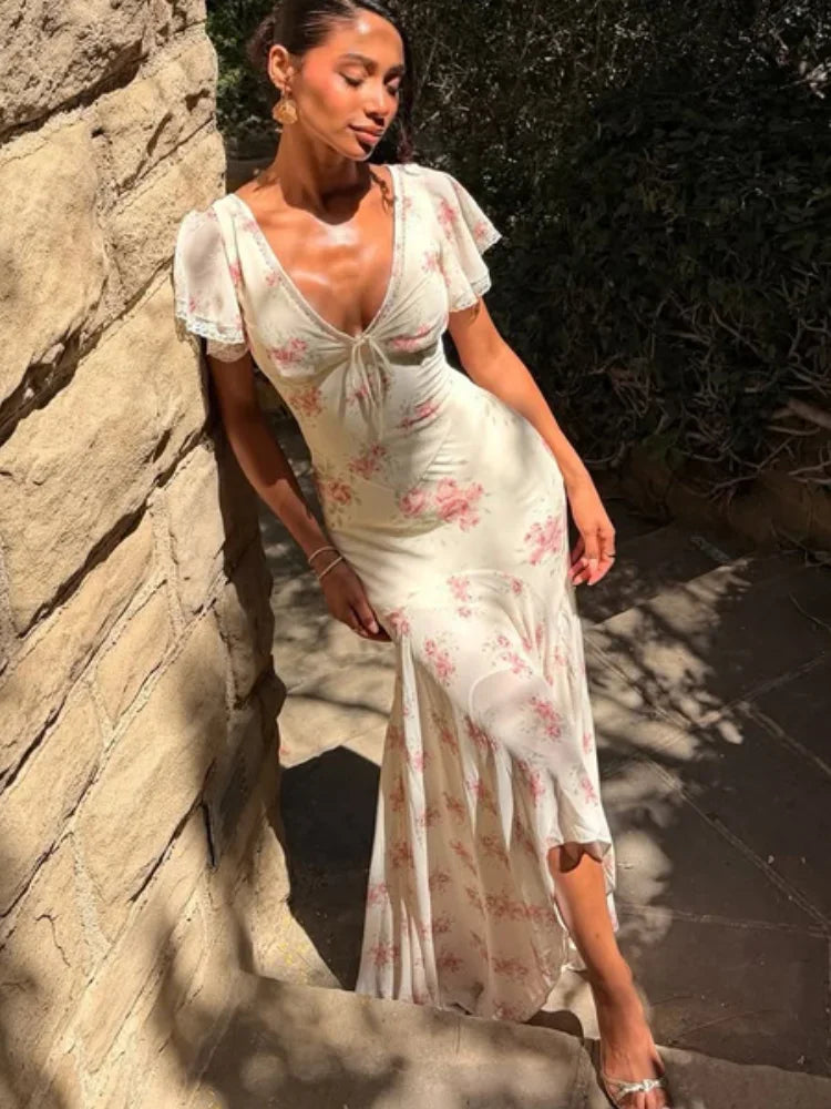 Flutter Sleeve Floral Maxi Dress