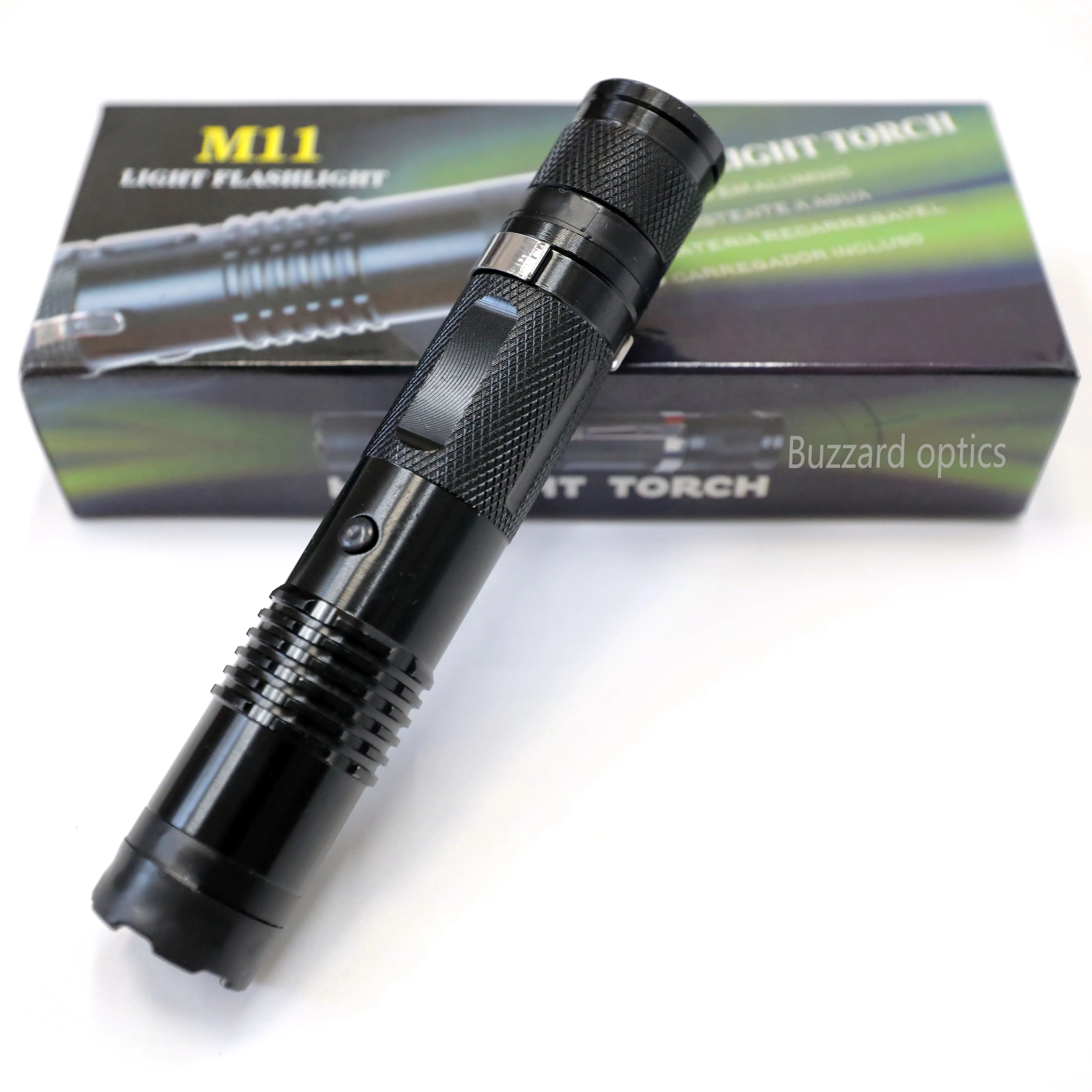 Rechargeable Defense LED Flashlight BUZZARD M11 Tactical Torch for Home Security Camping Hiking Emergency Outdoor Use