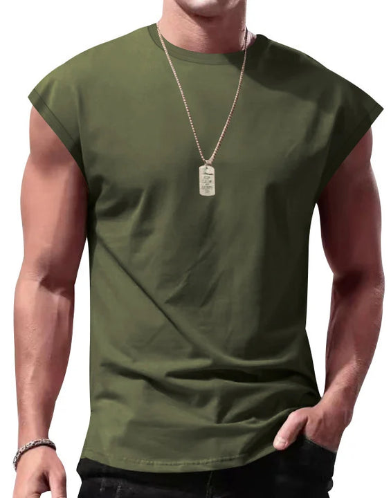 Men's Loose Short Sleeve T-Shirt round Neck Sleeveless Casual Breathable Summer Sports Basic Vest