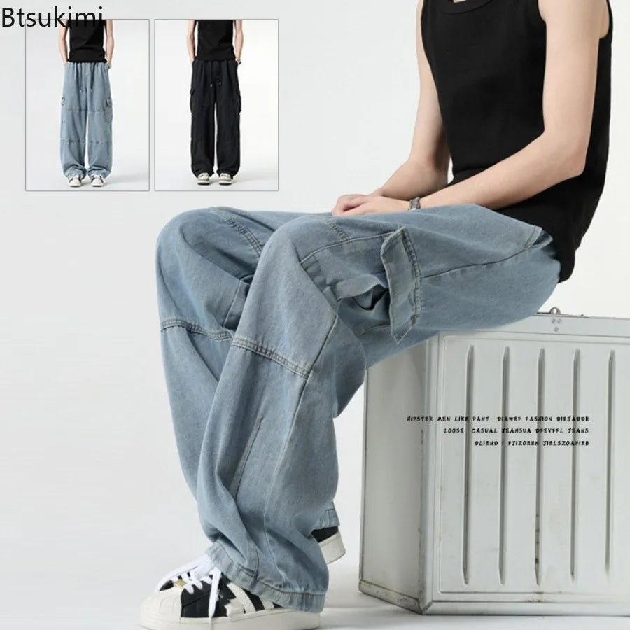 Baggy Jeans Spring Autumn New Men's Cargo Pants Casual Wide Leg Jogging Trousers Vintage Loose Work Jeans Man Hip Hop Streetwear