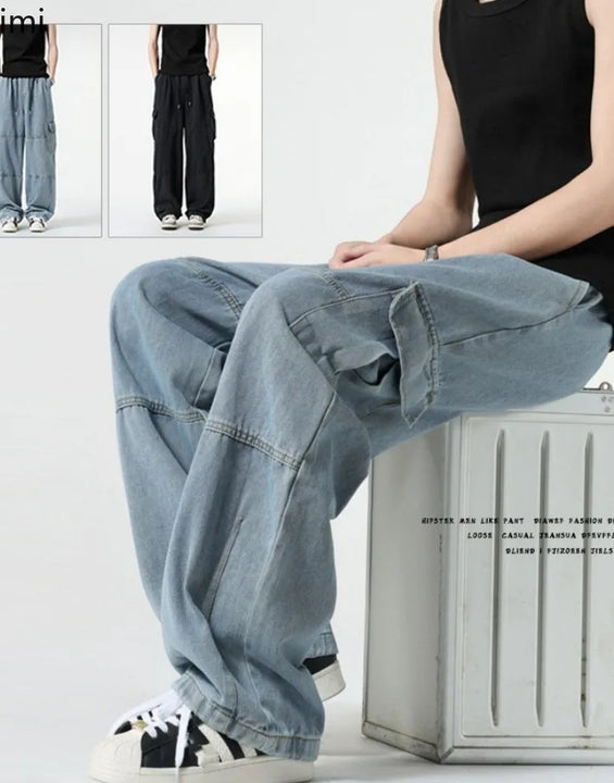 Baggy Jeans Spring Autumn New Men's Cargo Pants Casual Wide Leg Jogging Trousers Vintage Loose Work Jeans Man Hip Hop Streetwear