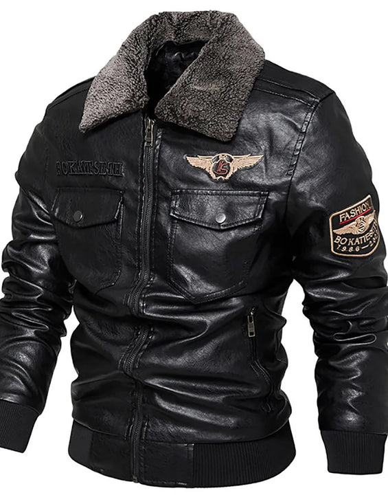 Fleece Fur Collar Windbreaker Coat Male Pu Jacket Men Thick Warm Cashmere Military Bomber Tactical Leather Jackets Mens Outwear