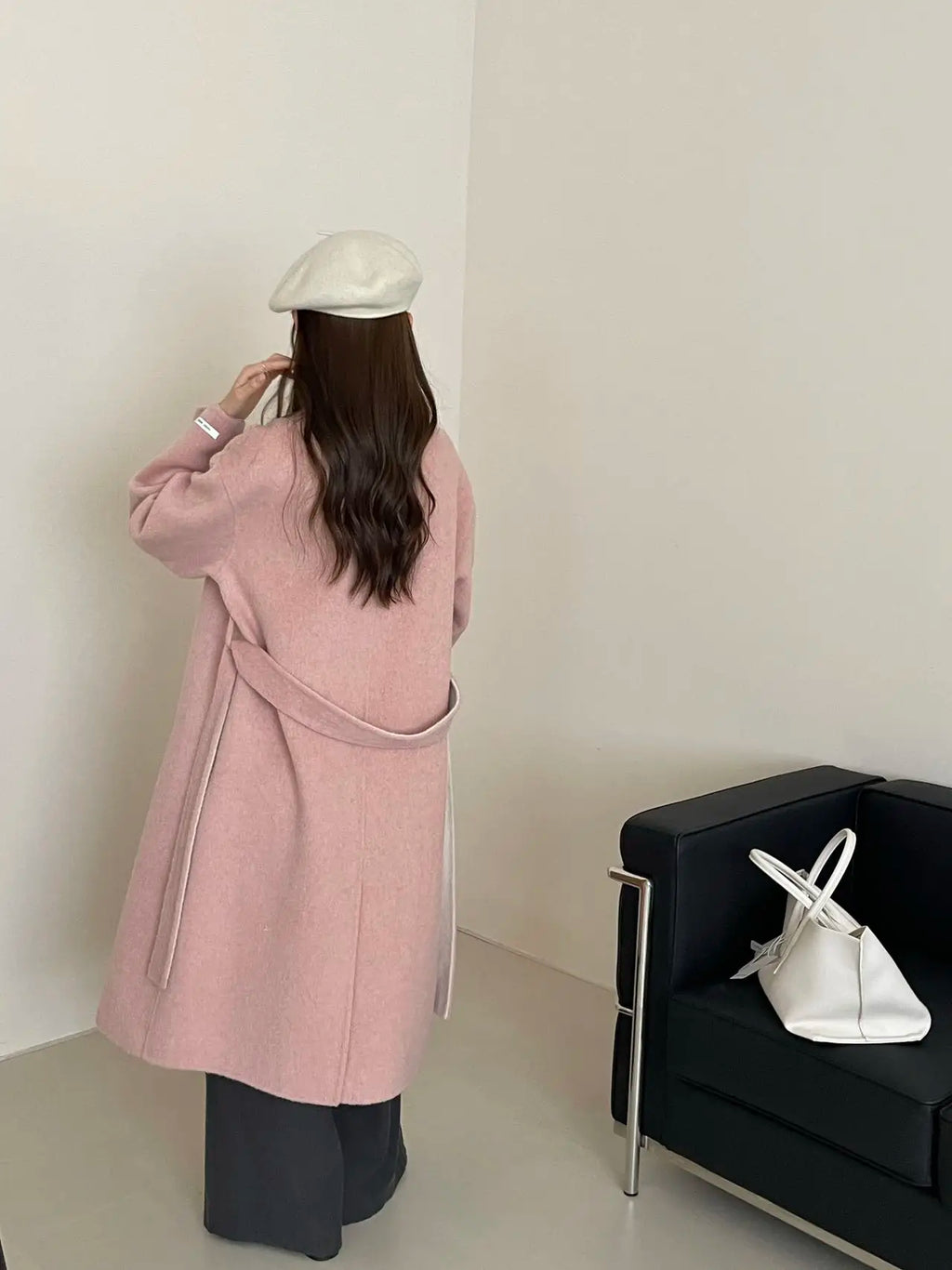 Women Autumn Gentle Elegant Temperament All-match Leisure Solid Long Korean Style Loose Temperament Loose Woolen Coat Female