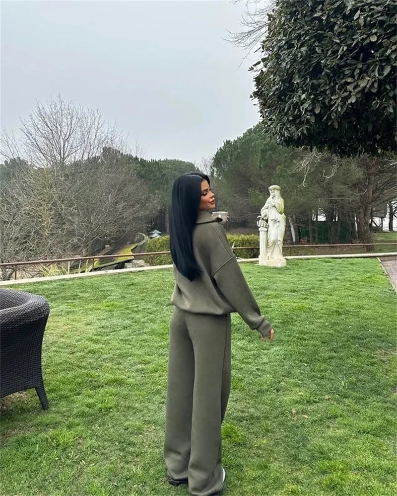 Fashion Autumn Winter Pants Sets Women Fashion Solid Color Pullover Sweatshirt Trousers Two Piece Set Female Casual Streetwear