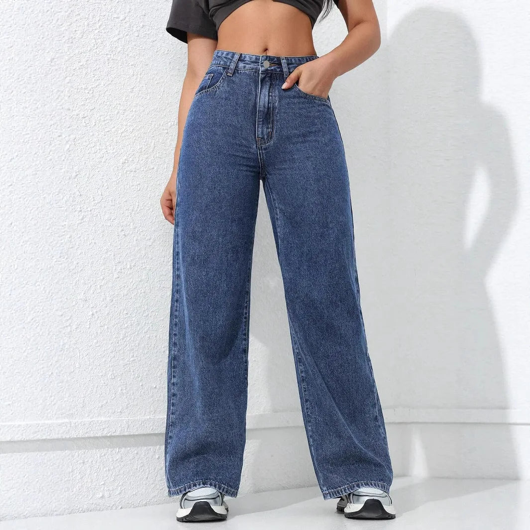 American Wide-leg Jeans for Women 2026 Spring New Style Washed Loose Slimming Straight-leg Floor-length Denim Trousers