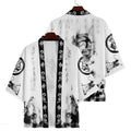 2025 Summer Samurai Dragon Print Men's White Japanese Haori Kimono Oversized Cardigan Robe for Cosplay Streetwear Tops