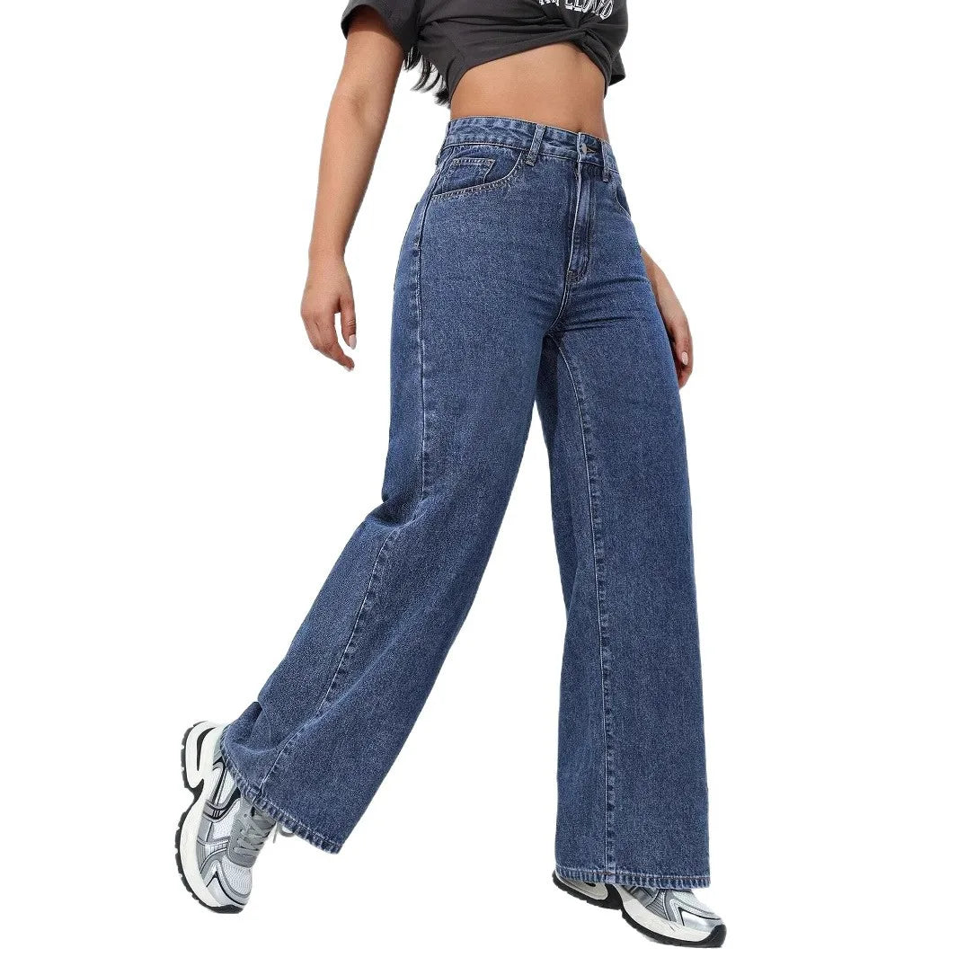 American Wide-leg Jeans for Women 2026 Spring New Style Washed Loose Slimming Straight-leg Floor-length Denim Trousers