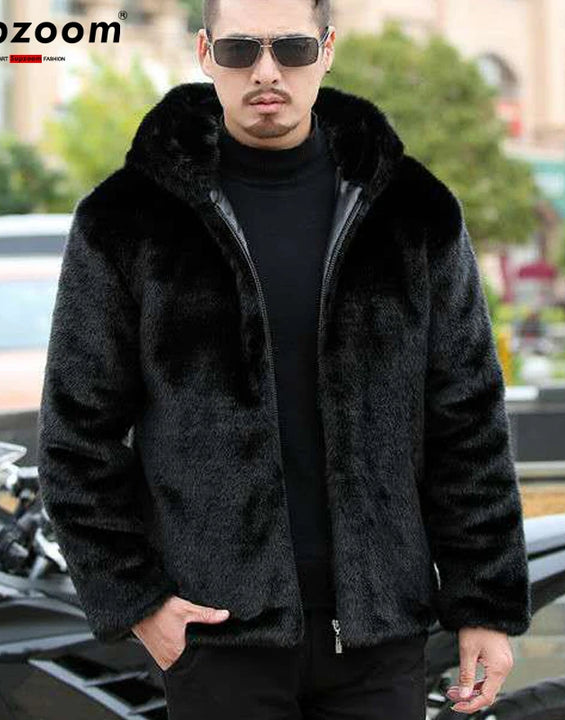 Supzoom 2022 New Arrival Top Fashion Winter Warm Flowing Gold Mink Imitation Sheep Sheared Fur Zipper Men's Solid Hooded Jacket