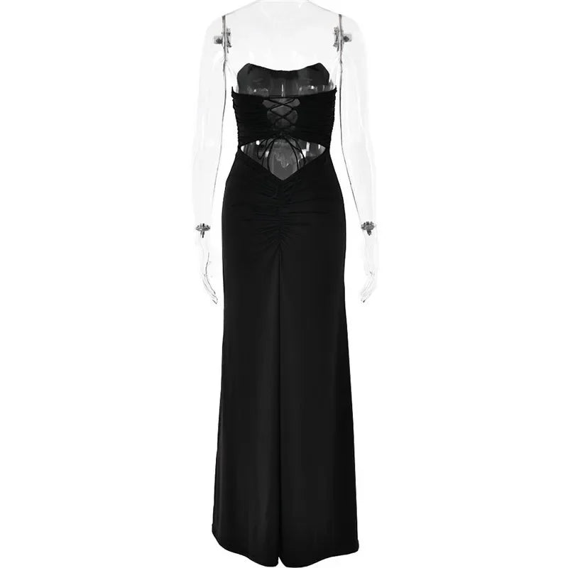 Women's lace up backless strapless maxi dress, off shoulder, fibrcon battery, club, party, long, summer, new