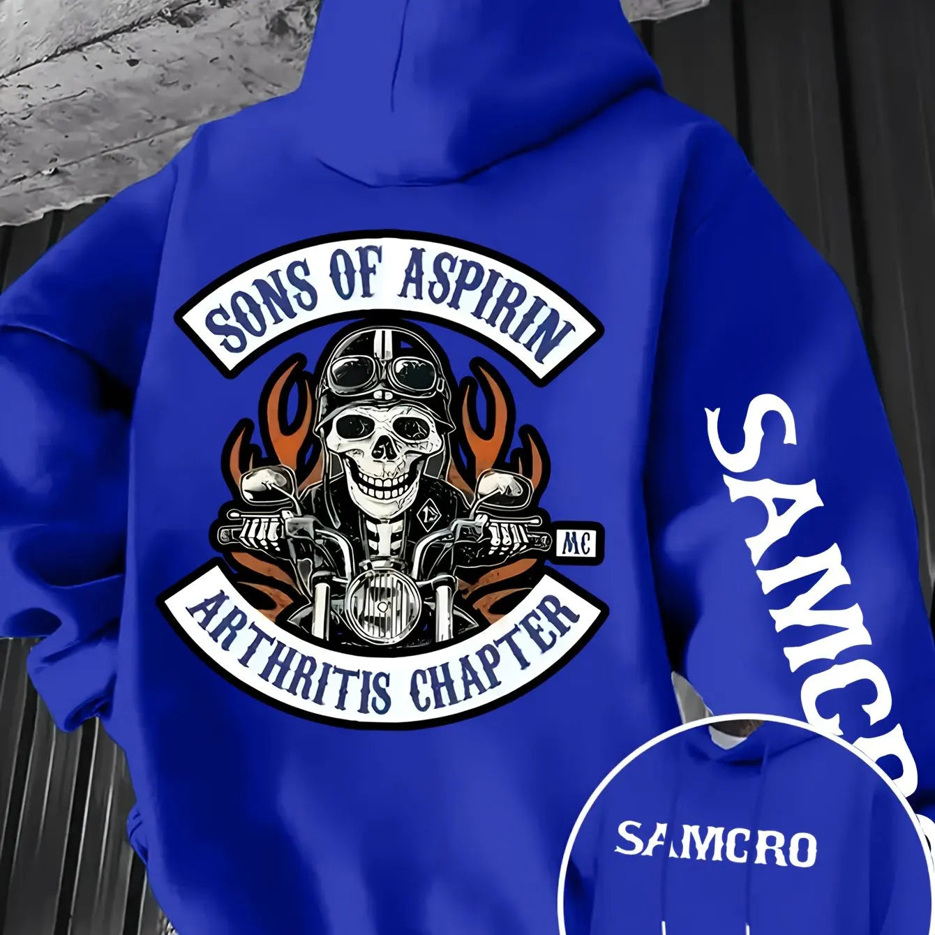 Men's Gothic Patterned Hooded Sweatshirt with Skull and Motorcycle Pattern on The Back Pullover Hoodie for Autumn and Winter