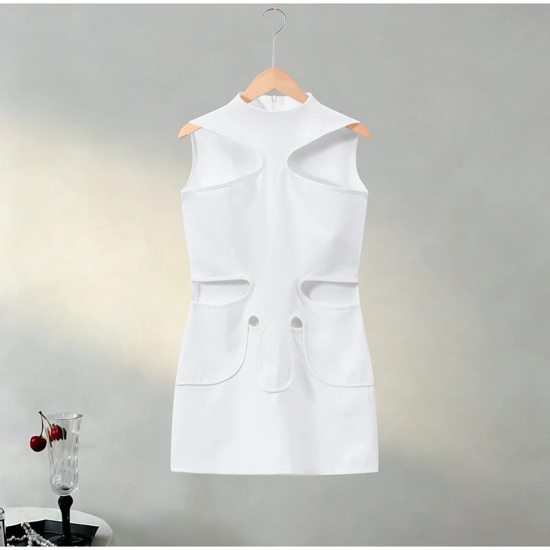 Women Elegant Maxi Dress Keyhole Neckline Braided Trim Sleeveless Backless High Slit Hem Solid Dresses 2026 Summer Fashion Gown