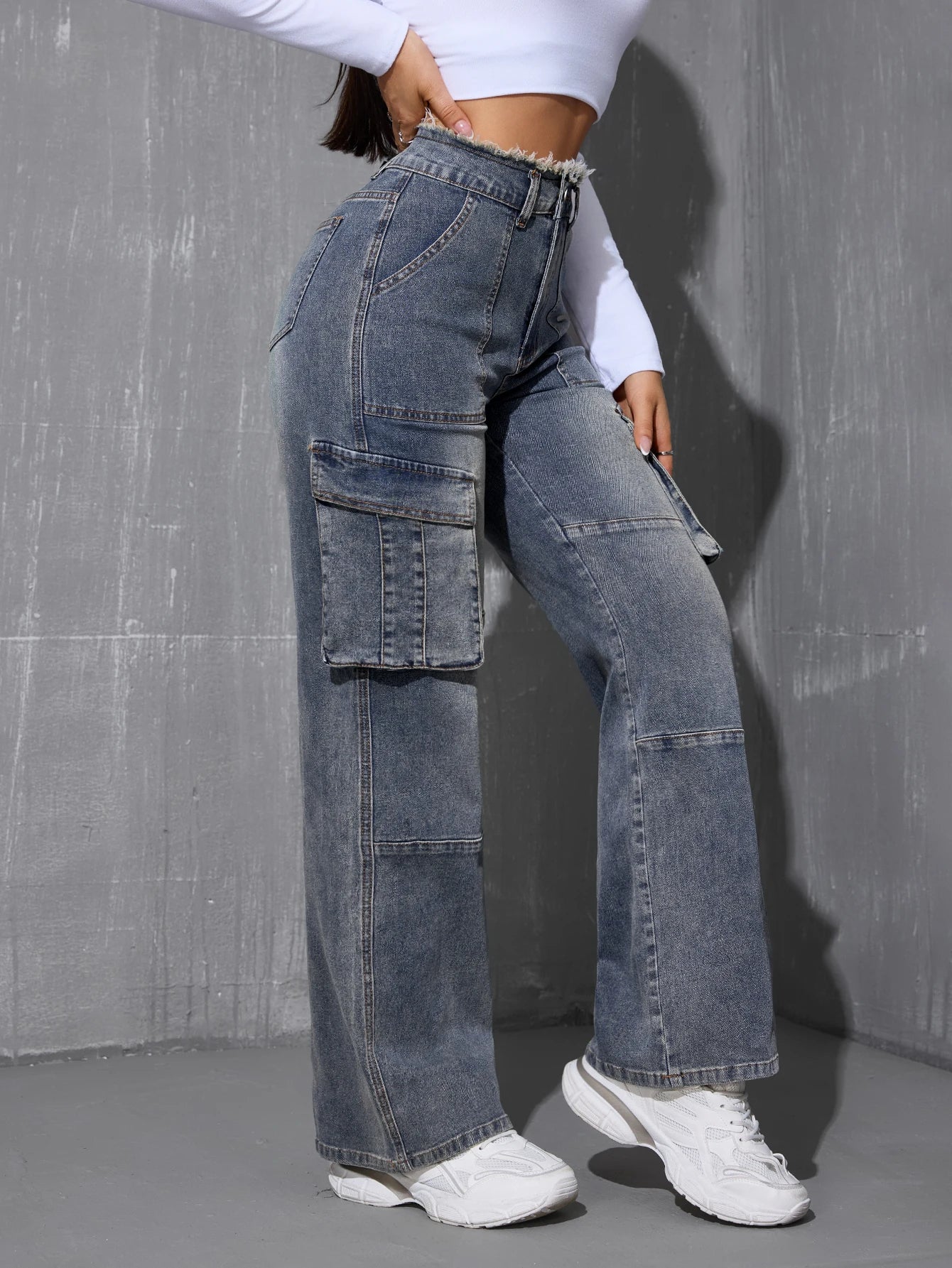 2025 Autumn/Winter Women's Denim Pants, Side-Pocket Design with Multiple Pockets, Original Denim Fabric Patchwork, Original Flan